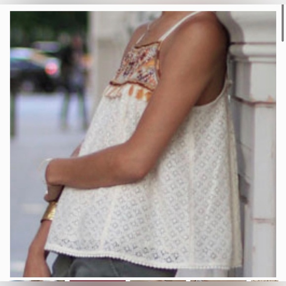 Sz 12 ANTHROPOLOGIE HD PARIS EMBELLISHED WOMENS TANK TOP CREAM COLOR - Picture 2 of 14